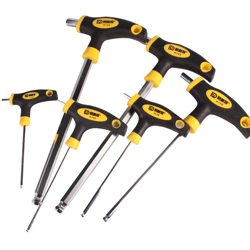 

Yi nicety T-Shape Allen Wrench T-Shape Ball Hexagon Socket Screw Driver Hexagonal Angle Screw Driver Single 2-10 Mm