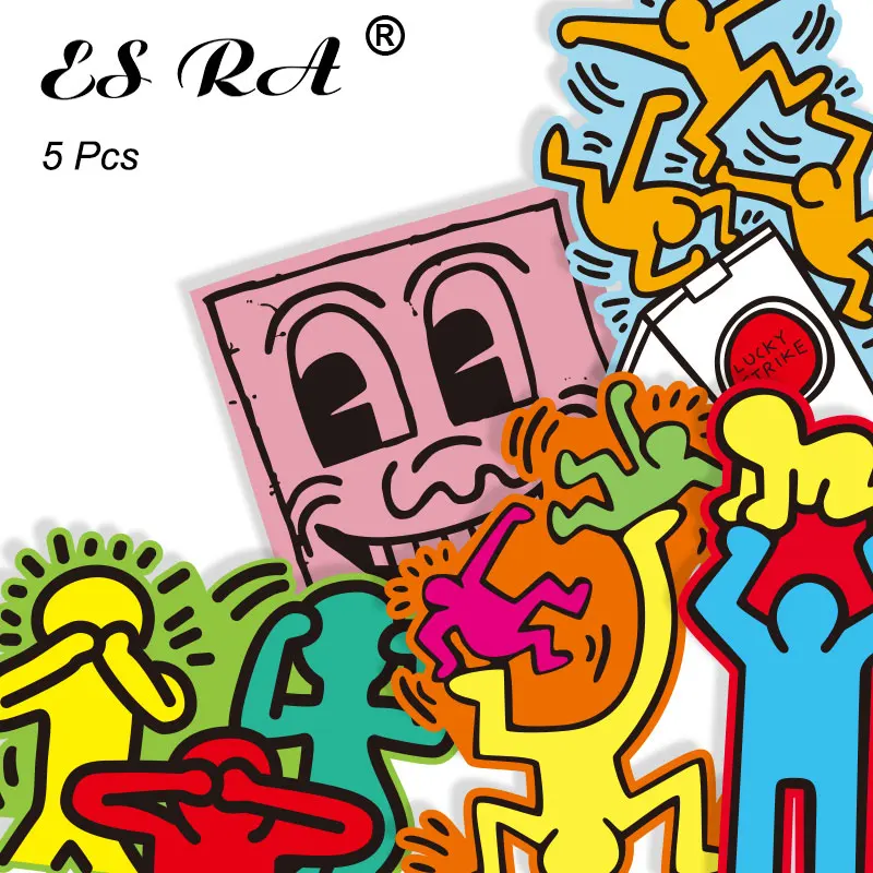 

Keith Haring Stickers Graffiti Waterproof PVC Funny Pegatinas Laptop Decals for Skateboard Guitar Joural Bridge Decorate 5Pcs/