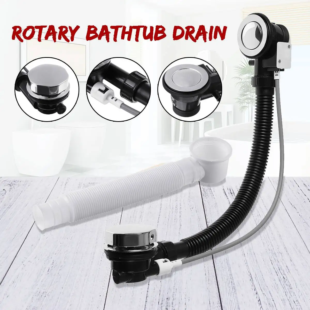 Brass Drain Bathroom Rotary Bath Tub Overflow Up Plug Stopper Bathtub