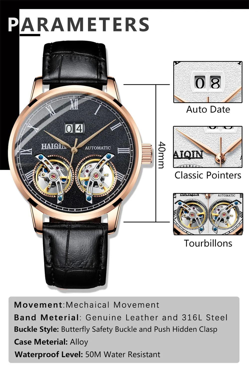 Новые Мужские автоматические механические стильные мужские часы от ведущего бренда, Роскошные мужские часы с турбийоном, военные часы, мужские часы