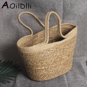 

Handmade crochet straw bag women beach bag shoulder messenger holiday straw bag