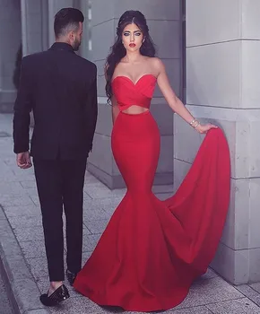 

Red Evening Dress Long Mermaid Off Shoulder Sleeveless Sexy Backless Fake 2 Piece Sets Dresses Vestido De Festa 2020