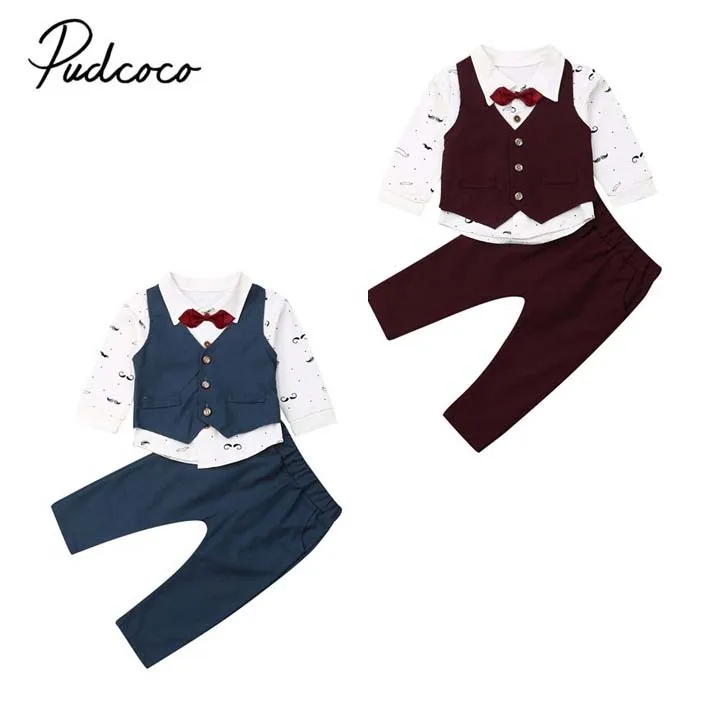 Коллекция года, модный брендовый Топ для маленьких мальчиков, жилет, штаны, деловой костюм, деловой костюм джентльмен, комплект одежды для вечеринки, осенняя одежда От 1 до 5 лет из 3 предметов