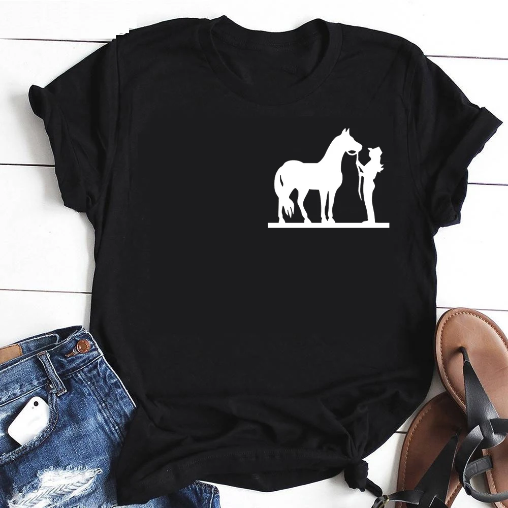 COWGIRL AND HORSE футболка винтажные Camisetas grunge tumblr Графические футболки для женщин Kawaii Мода унисекс Эстетическая одежда футболки топы