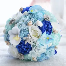 Роскошный свадебный букет синие цветы Стразы с лентой искусственный