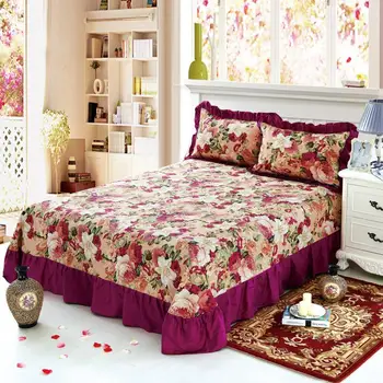

40 Pure Cotton Ruffled Soft Bed Sheet Purple Floral Large Bedsheet Queen King size Bedsheet with Two Pillow Covers Flat sheet