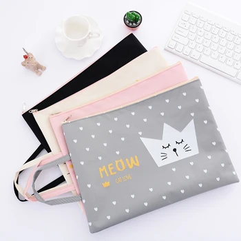 

A4 Document File Bag with Handle Creative Cute Oxford Cloth Student Stationery Bag Business Document Organizer Filing Products