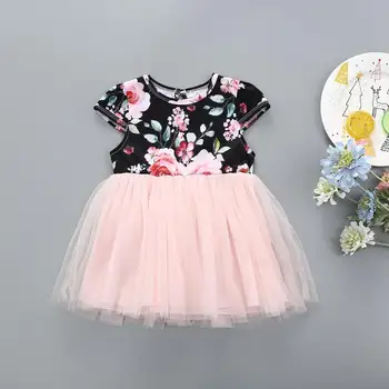 

Summer 2020 Girls Dress Girls Summer Cute Dress O Neck Print Floral Tops Mesh Pink Bottoms Dress Cute Dress Vestidos 1T-5T