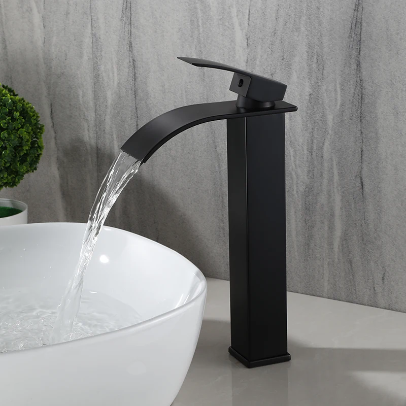 

Bathroom Sink Faucet Waterfall Basin Faucets Black Brass Single Handle Hole Basin Tap Grifo Lavabo Wash Hot and Cold Mixer Taps