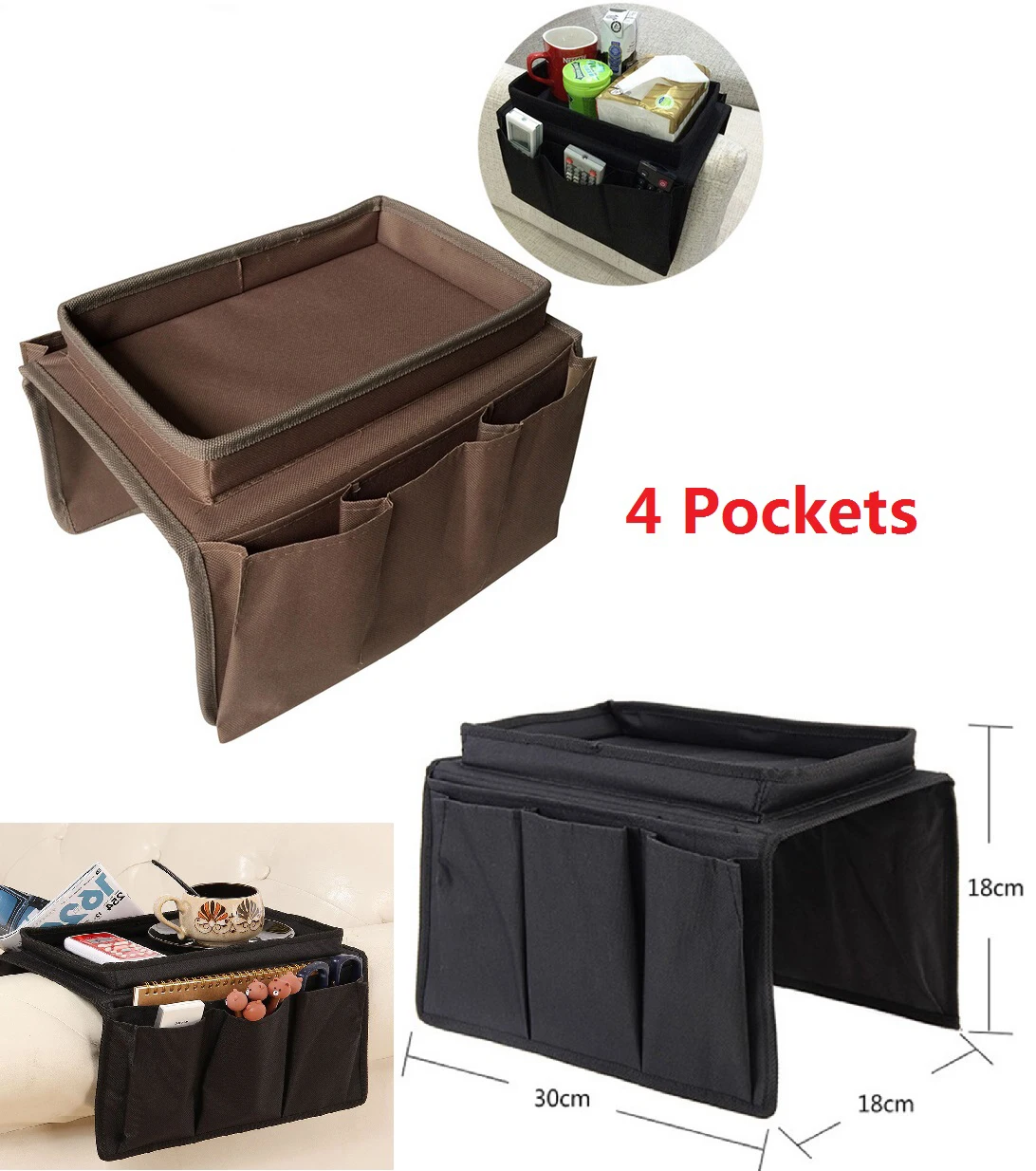Beige Aolvo Couch Chair Table Cabinet Storage Space Saver Bags Remote Control Holder for Phone Book Magazines 6 Pocket Sofa Armrest Organizer With Tray 