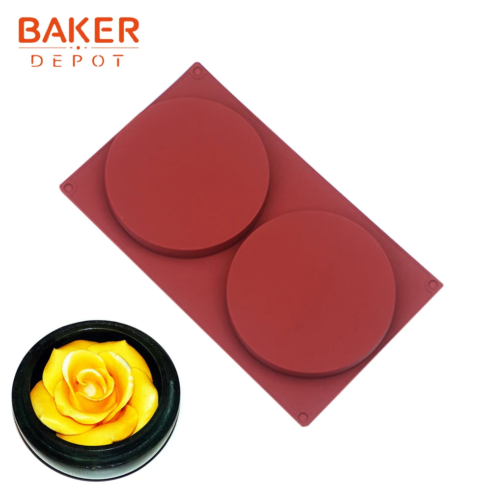 BAKER DEPOT 2-Cavity Large Round Silicone Disc Cake Mold 1PCS Pack Non-Stick Baking Molds Candy Soap Resin Art | Дом и сад