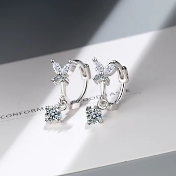 Sweet Fashion 925 Sterling Silver Earrings For Women Bow Knot Butterfly CZ Zircon Crystal pendientes Xmas Jewelry Gift