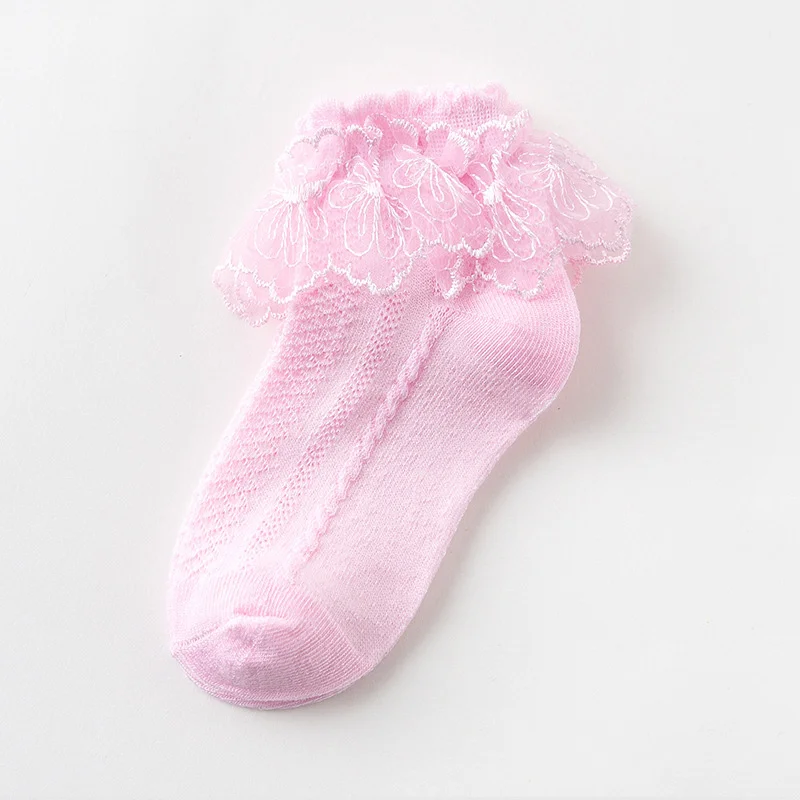 B70-pink Дышащие хлопковые кружевные сетчатые носки принцессы с оборками Детские короткие носки до щиколотки белые, розовые, Желтые Детские носки для маленьких девочек - Цвет: B70-pink