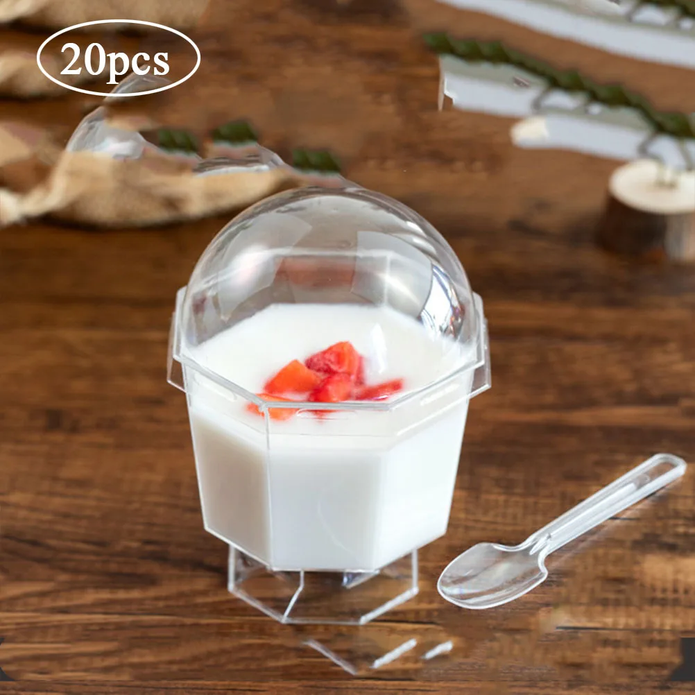 20PCS 125ml Disposable Yogurt Cups With Lid Clear Plastic For Desserts Lids Mousse Containers Ice Cream | Дом и сад