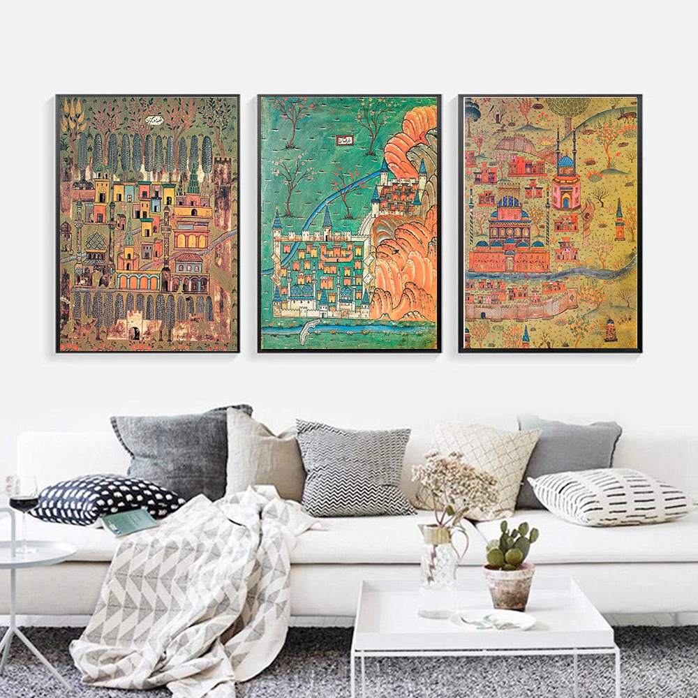 Pouf Map Print Canvas Painting Picture Vintage Matrakci Nasuh Cartografia Art Illustrats Poster Home Decor For Living Room