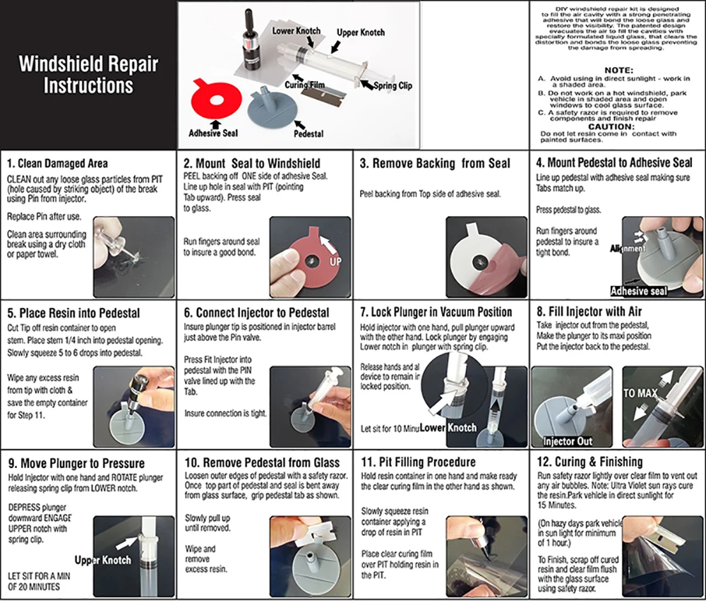 Набор инструментов для ремонта лобового стекла автомобиля DIY Windshield Repair Kit