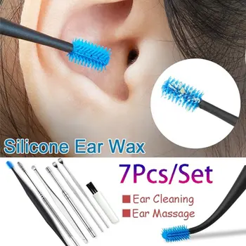 

7Pcs Set Soft Silicone Ear Pick Double-Ended Earpick Ear Wax Curette Remover Ear Cleaner Spoon Spiral Ear Clean Tool new