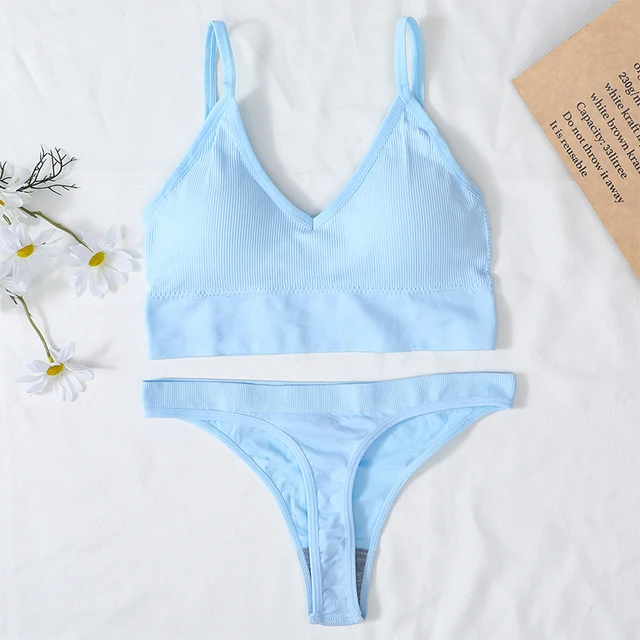 Women Bra And Panties Set Sports Bra Set Sexy G-String Seamless Bra Thong Sexy Lingerie Set Fitness Crop Top Underwear Intimates Brazilian sky