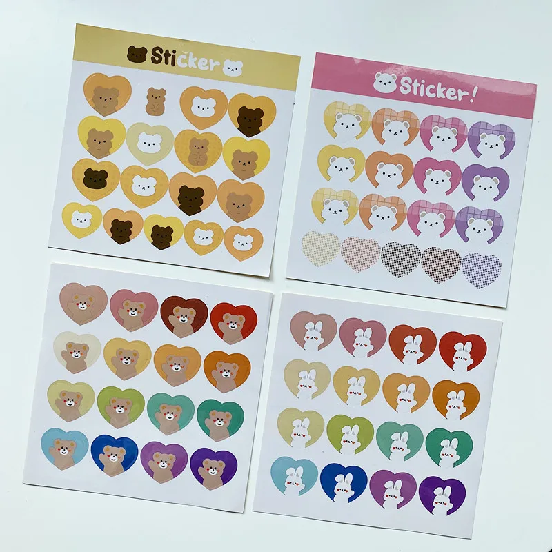 

Love Shape Cartoon Rabbit Bear Cute Stickers Gradient Color Sealing Post It Stationery Mobile Phone Notebook Decorative Sticker