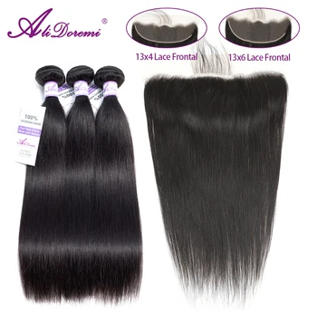 

Alidoremi 13x4 13x6 Brazilian Straight Hair Lace Frontal Closure with Bundles Remy Human Hair Closure Free Part