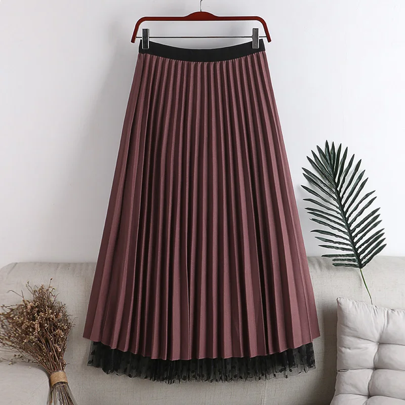 

Autumn Winter Reversible Women Skirts 2020 New Wear on Both Sides Mesh Polka Dot Pleated Skirts Elastic Waist OL Tulle Skirts