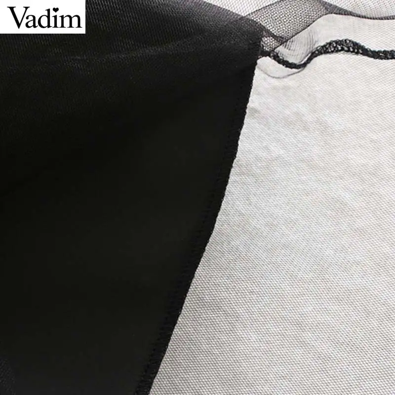 Vadim Женская Сексуальная черная блузка с прозрачной сеточкой Прозрачные рубашки с длинным рукавом облегающие Женские вечерние Клубные шикарные топы LB720