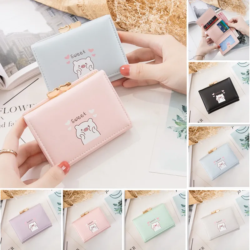2023 New Simple Folding Ms. Wallet Student Cute Cartoon Card Clip Coin Purse Female Short Money Clip Coin Bag