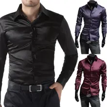 2119 New Hot Men's Silk Dress Shirt Solid Long Sleeve Casual Formal Button Silk Shirts High Quality