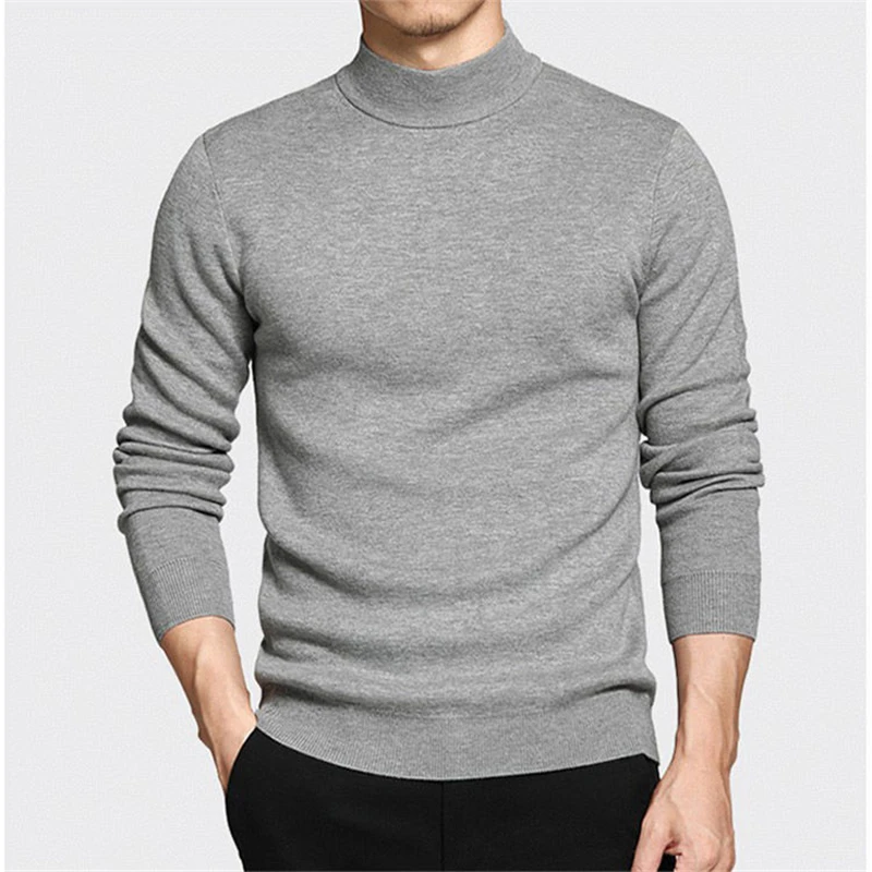 Men Sweater Solid Pullovers Mock Neck Spring And Autumn Wear Thin Fashion Undershirt Size M to 4XL  black sweater 2