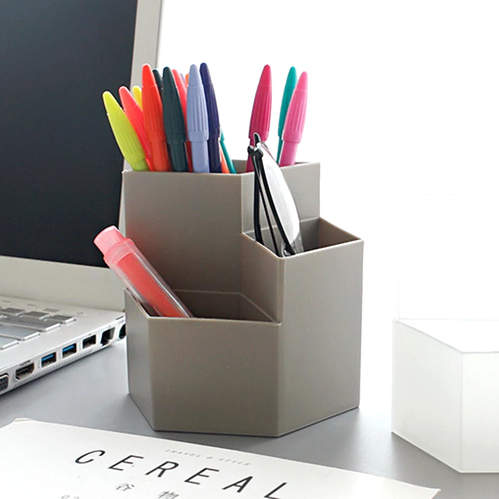 

Multi-function 3-Grid Desktop Pen Holder Makeup Pen Holder Case Rack Jewelry Brush Office School Plastic Storage Case Box