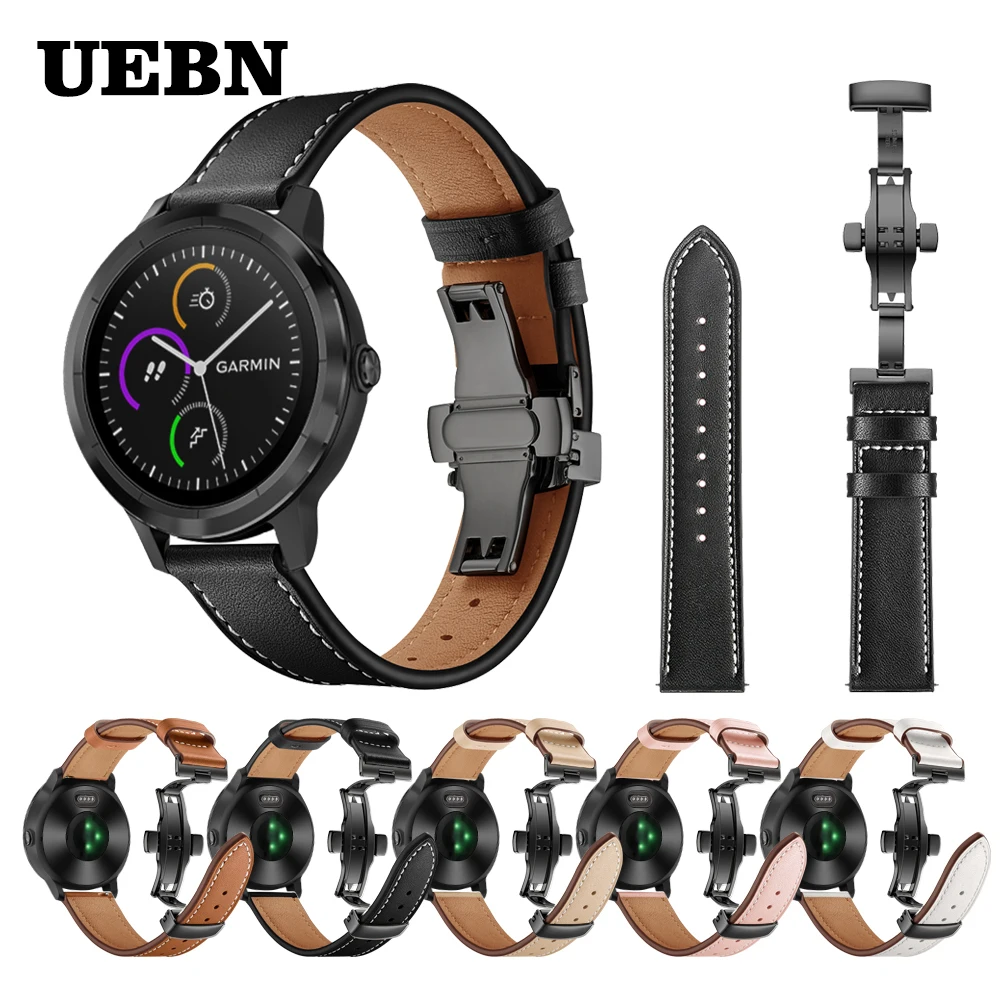 Черный кожаный ремешок UEBN с застежкой-бабочкой для Garmin Vivoactive 3 HR йте/Garmin Move/Forerunner