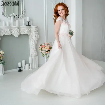 

Pink Flower A Line Wedding Dress 2020 New Fashion 3D Flowers Body Plus Size Wedding Gown Bridal Lace Up Back with Small Train