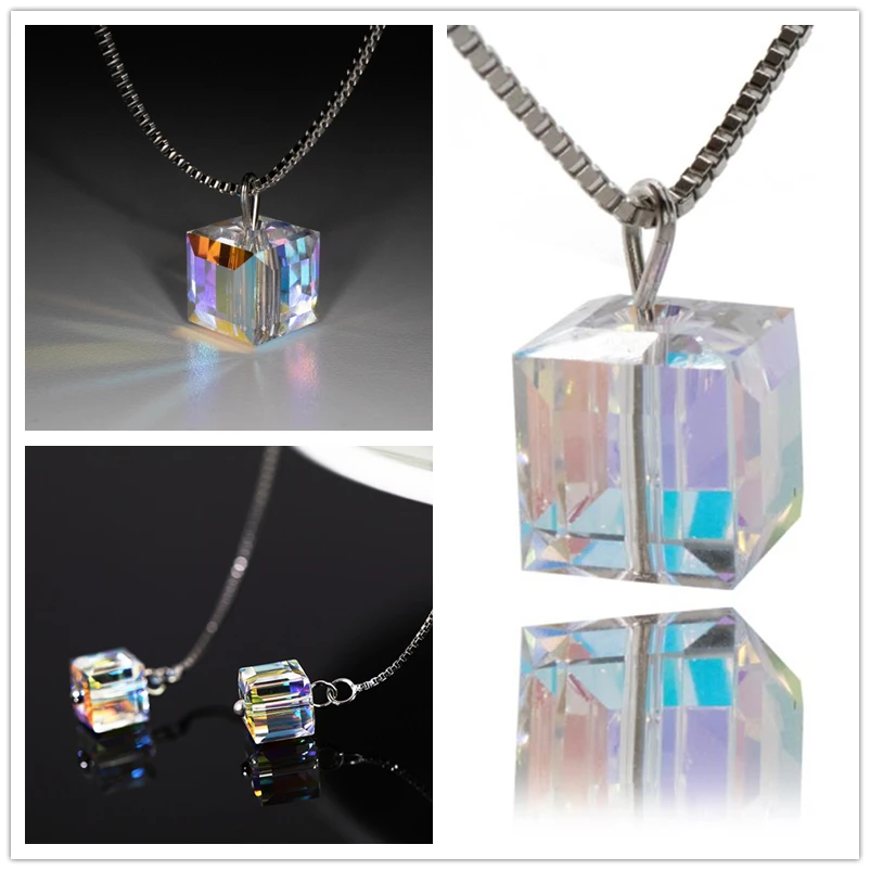 

VOJEFEN 925 Sterling Silver Earrings Necklace Set Aurora Sugar Necklace Earrings Set Female Crystal Jewelry 2020 NEW