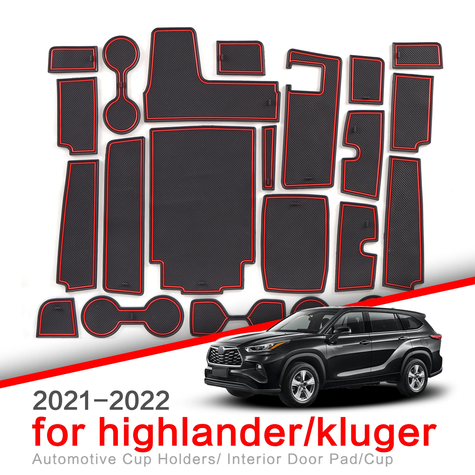 

Anti-Slip Gate Slot Cup Mat for Toyota Highlander Kluger 2021 2022 Hybrid Accessories Rubber Door Pad Mats Car Sticker