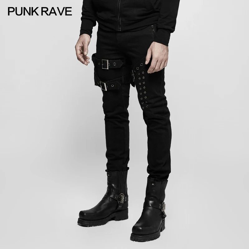 Мужские Винтажные брюки в стиле панк Рейв, тяжелый металл с карманом, уличный рок, черные брюки-карандаш, хип-хоп штаны, повседневные штаны