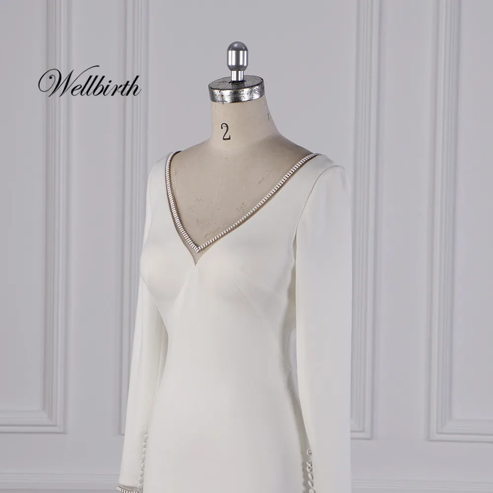 Реальное изображение Wellbirth Vestido de novia v-образный вырез Русалка свадебное платье js006