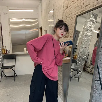 

YZY Spring Loose-Fit New Style Tops Base Shirt Spring and Autumn Students Solid Color