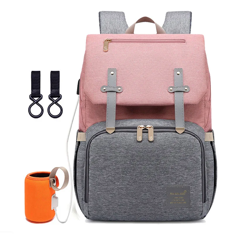 Pink-Grey Сумка для подгузников для мамы, модные сумки для подгузников для беременных, сумки для ухода за ребенком с USB, многофункциональный рюкзак для путешествий, для кормления, для коляски - Цвет: Pink-Grey