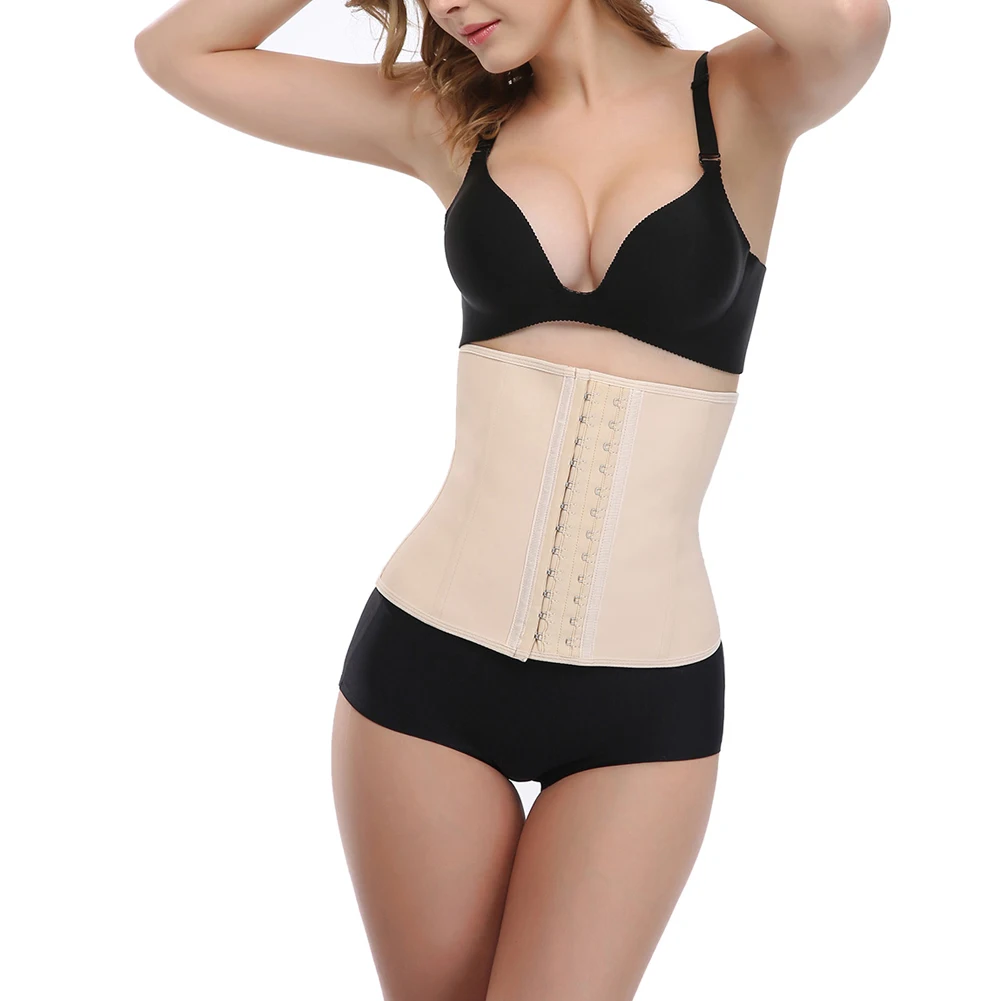 Women Rubber Latex Waist Trainer Corset Body Shaper Slimming Belt Waist Cincher2 layer 9 Steel Bones Shapewear