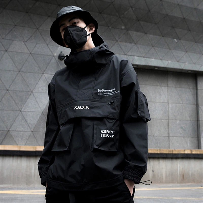 

US Size Black Cargo Jackets Men Streetwear Military Tactical Jacket Multi-pocket Male 2019 Autumn Hoody Windbreaker Coat DG444