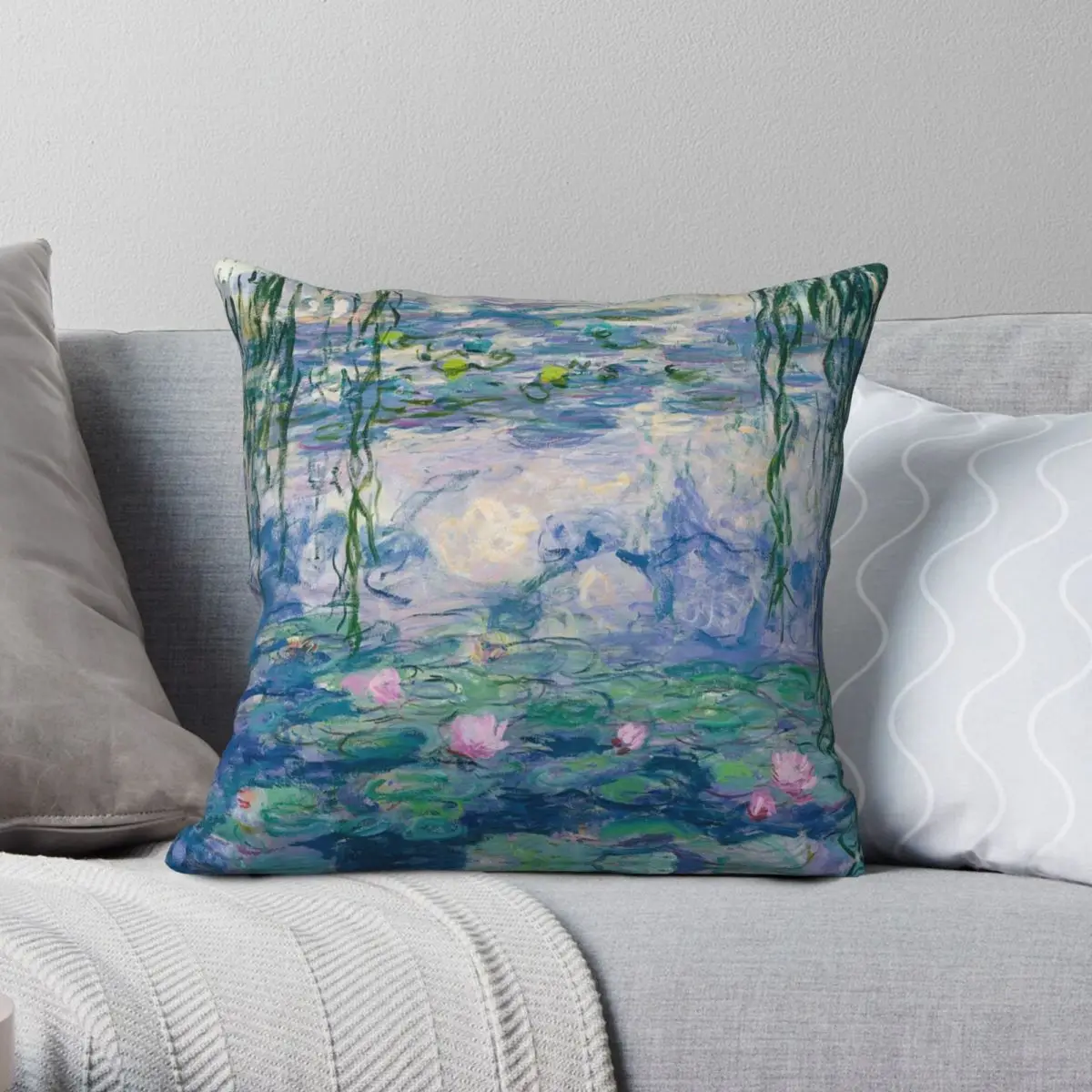 

Water Lilies Claude Monet Fine Art Square Pillowcase Polyester Linen Velvet Pattern Zip Decor Pillow Case Home Cushion Case