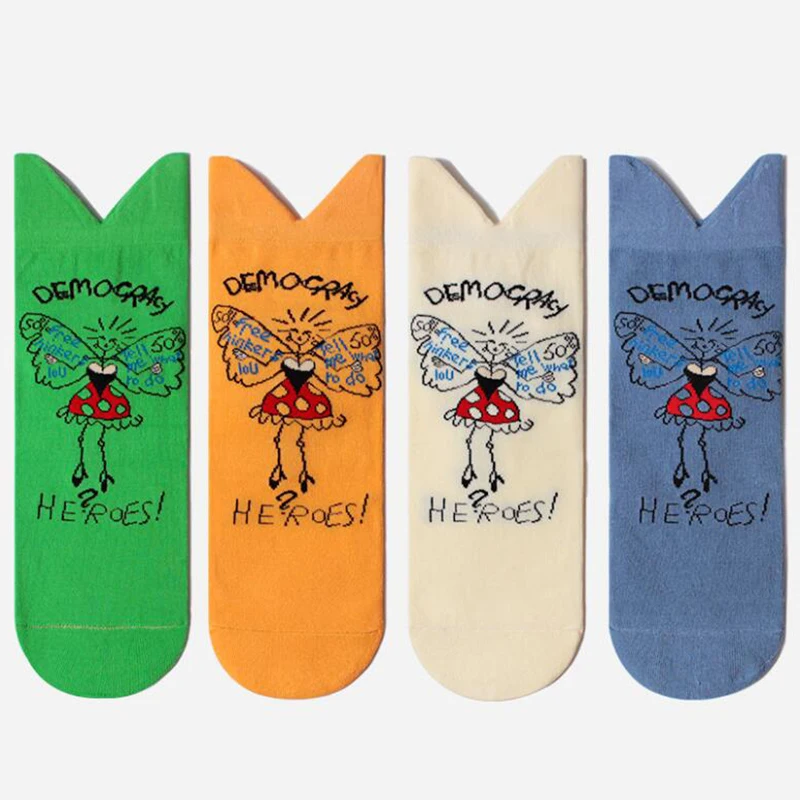Милые хлопковые носки женские Харадзюку короткие носки женские осенние забавные носки уличная одежда calcetines