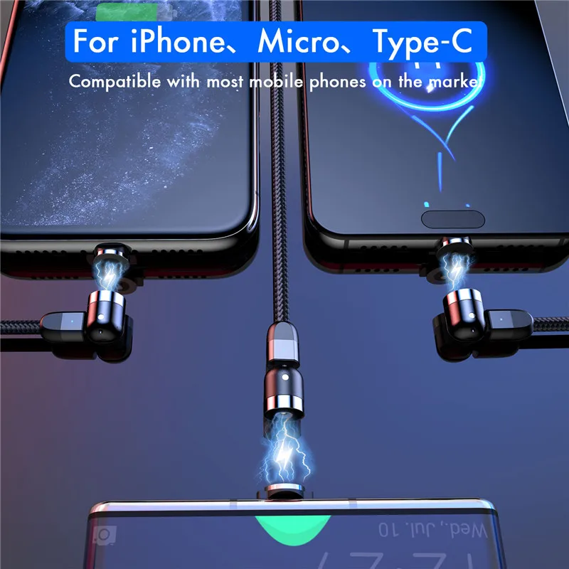 Новинка 2020 магнитный кабель USLION с поворотом на 540 градусов Micro USB Type C Магнитный