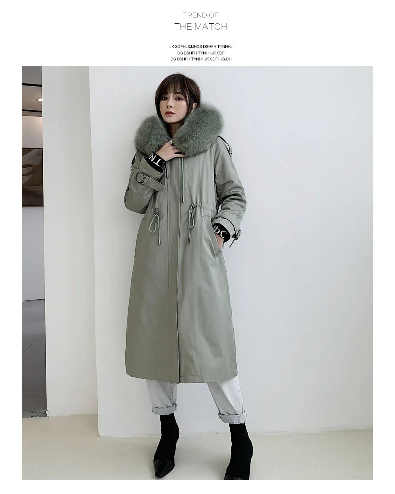 New Arrival Modern Rex Rabbit Liner Fox Fur Collar Coat Korean Edition Warm Thickening Long Section Outwear Winter Woman Coat