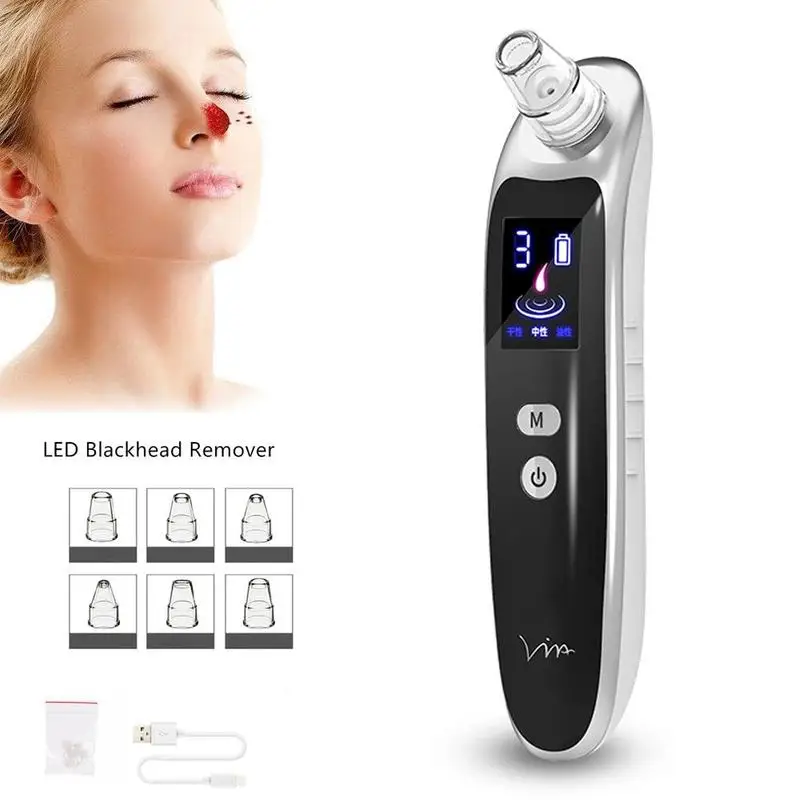 Aspirador de pó Profunda com Cabeça Cuidados com o Nariz Novo Elétrico Acne Cravo Poros Pele Sucção 6 Ferramentas Máquina Limpeza Rosto 9 poros pele profunda com cabeça sucção 6