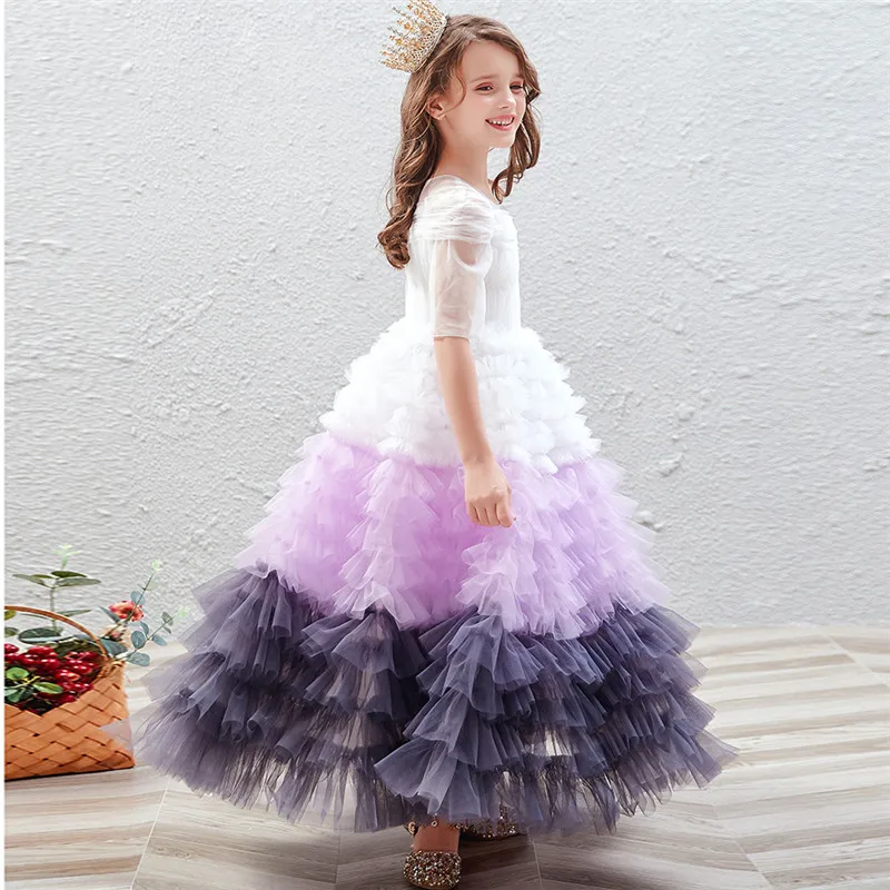 Детская модель, подиум для показа, роскошное бальное платье принцессы для общения, многослойное платье для девочек, детское вечернее платье для приема на день рождения