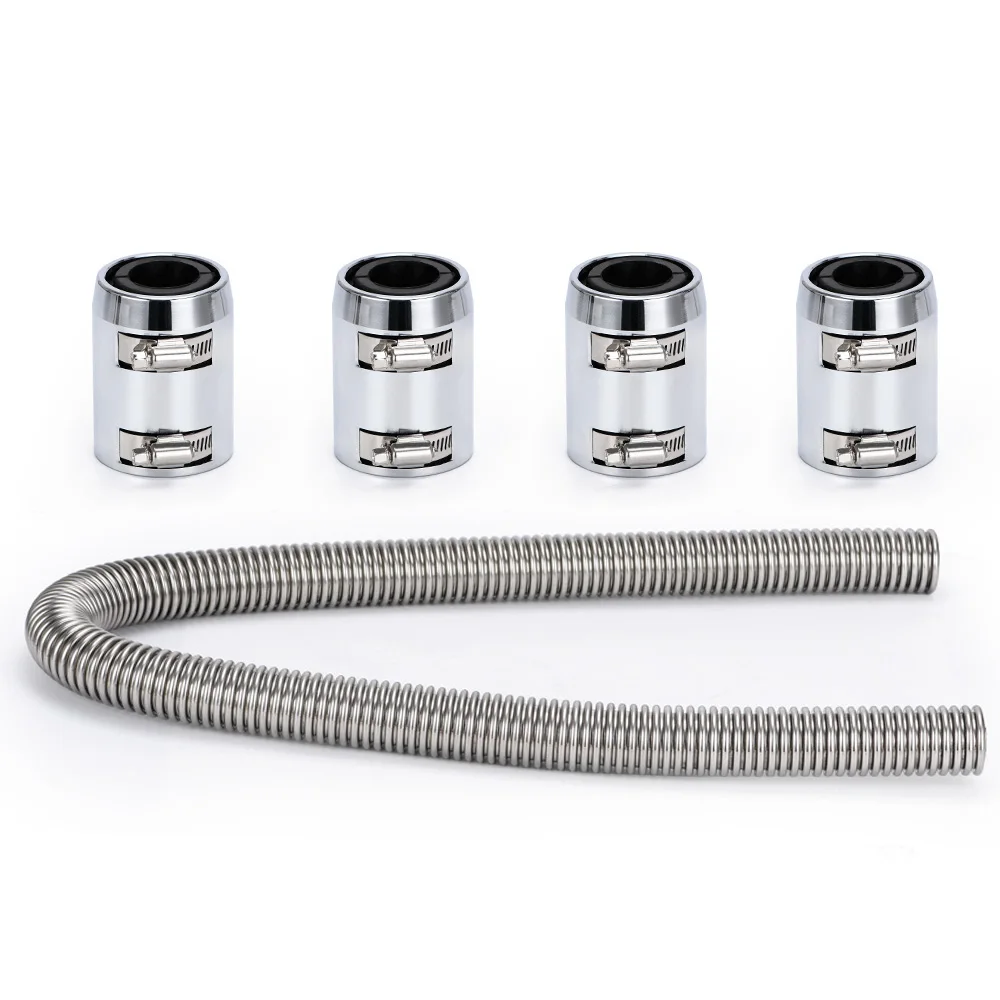 Stainless Steel Heat Dissipation Hose Kit with 4 Chrome Caps Somusen Silver Universal 48-inch Radiator Hose Kit