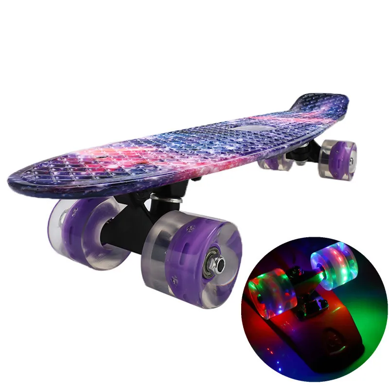 Скейтборд Pennyboard мини круизер светодиодные светящиеся колеса пластиковый Galaxy