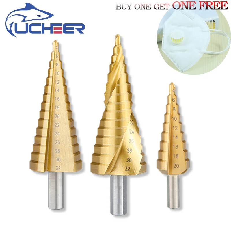 

UCHEER Hss Steel Titanium Step Drill Bit Triangle Shank 4-12/4-20/4-32 Auger Center Drill