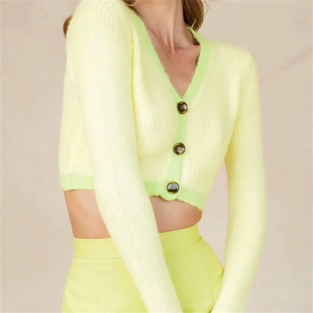 2020 осень и зима ретро пушистый сексуальный тонкий контрастный V-образный вырез с